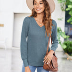 Nadorine Long Sleeve Shirts for Women V Neck Casual Sweaters