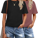 Nadorine 2 Pack Women Tshirts Short Sleeve Crew Neck Tops