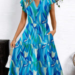 Nadorine Casual Ruffle Sleeve V Neck Midi Dress