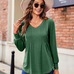 Nadorine Women'S Puff Long Sleeve Shirts Pleated V Neck Tunic Tops