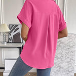 Nadorine Short Sleeve Casual Roll-Up Cuffed Tops