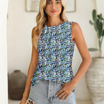 Nadorine Summer Tank Top for Women Pleated High Neck Tops
