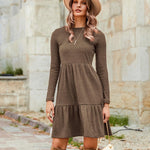 Nadorine Women's Autumn Dress Long Sleeve Round Neck Knitted Dress