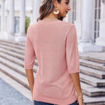 Nadorine Loose Short Sleeve Tunic Tops Crochet Knit Pullover Sweater
