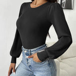 Nadorine Women Long Puff Sleeve Sweater Slim Fit Ribbed Knit Bodysuit