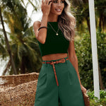 Nadorine Shorts Casual Elastic High Waist Wide Leg Short Trousers (DE Only)