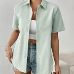 Nadorine Button Down Blouse Rolled Cuffed Short Sleeve Shirts
