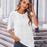 Nadorine Loose Short Sleeve Tunic Tops Crochet Knit Pullover Sweater