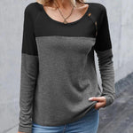 Nadorine Women Waffle Knit Shirts Long Sleeve Colorblock Tee