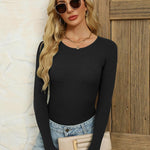 Nadorine Women's Long Sleeve Basic Slim Fit Tops Ribbed Knit T-Shirt