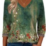 Nadorine 3/4 Length Sleeve Womens Tops Casual V Neck Shirts Soft Basic Tees Business Work Blouses