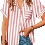 Nadorine Linen Shirts Cotton Short Sleeve V Neck Collared Blouses