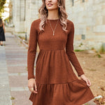 Nadorine Women's Autumn Dress Long Sleeve Round Neck Knitted Dress
