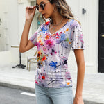 Nadorine Women's Short Sleeve Shirts V Neck Blouse