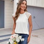 Nadorine Women's Lace Cap Sleeve Tops Pleated Tank Tops
