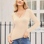 Nadorine 2 Pack Women's Long Sleeve V Neck Slim Fit T Shirts