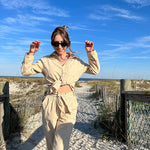 Women 2 Piece Outfits Sets Linen Button Down Long Sleeve Shirts and Wide Leg Pants Sets - Nadorine (Us Only)