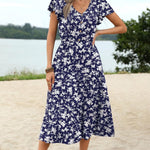 Nadorine Women's Casual Dress Flutter Button Down Tiered Flowy Dress