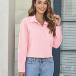 Nadorine Cropped Button Down Shirts Long Sleeve V Neck Solid Tops