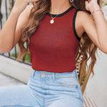 Nadorine Tank Top Crowl Neck Ribbed Knit Shirts