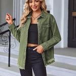 Nadorine Jean Jackets Ripped Stretchy Denim Jean Jacket