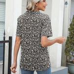Nadorine Short Sleeve Polo T Shirts Pleated V Neck Tee
