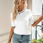 Nadorine Short Sleeve Sweater Crew Neck Dressy Casual Soft Knit Tops