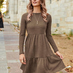 Nadorine Women's Autumn Dress Long Sleeve Round Neck Knitted Dress