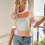 Nadorine Short Sleeve Sweater Crew Neck Dressy Casual Soft Knit Tops