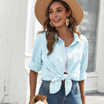 Nadorine Linen Button Down Shirts  Long Sleeve Cotton Gauze Tops