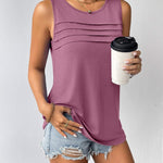 Nadorine Tank Top Blouses Scooped Neck Pleated Front Shirts