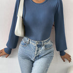 Nadorine Women Long Puff Sleeve Sweater Slim Fit Ribbed Knit Bodysuit