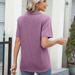 Nadorine Short Sleeve Polo T Shirts Pleated V Neck Tee