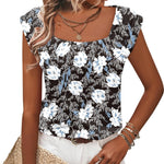 Nadorine Square Neck Casual Cap Sleeve Shirt