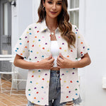 Nadorine Button Down Blouse Rolled Cuffed Short Sleeve Shirts