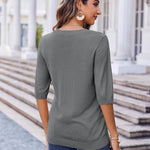 Nadorine Loose Short Sleeve Tunic Tops Crochet Knit Pullover Sweater