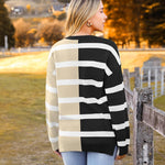 Nadorine Striped Oversized Sweater Color Block Loose Pullover Top