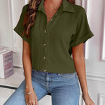 Nadorine Short Sleeve Casual Roll-Up Cuffed Tops