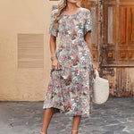 Nadorine Midi Floral Flutter Short Sleeve Casual Dresses with Pockets
