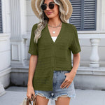 Nadorine Short Sleeve Crochet Cardigan Button up Bolero Shrug Sweater