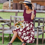 Nadorine Casual Dress Floral Patchwork Dress with Pockets