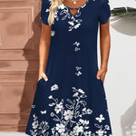 Nadorine Women's Casual A-Line Dresses with Pockets Floral Tshirt Dress