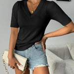 Nadorine Short Sleeve Sweaters Soft Casual V Neck Pullover Tops