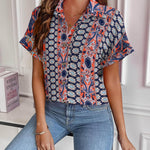 Nadorine Short Sleeve Casual Roll-Up Cuffed Tops