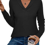Nadorine Sweaters for Women Long Sleeve Shirts V Neck Knit Pullover