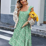 Zeagoo Womens Casual Ruffle Tiered Floral Square Neck Sundresses