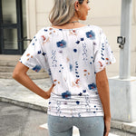 Nadorine Women's Short Sleeve V Neck Blouse Ruched Casual Tunic Tops