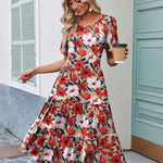 Nadorine Midi Floral Flutter Short Sleeve Casual Dresses with Pockets