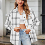 Nadorine Women Flannel Shacket Jacket Plaid Button Down Shirt