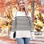 Nadorine Crewneck Pullover Long Sleeve Knit Side Slit Sweater
